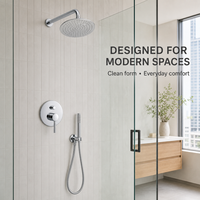 Système de douche pluie rond en chrome poli avec douchette à main et mitigeur encastré mural pour salles de bain modernes
