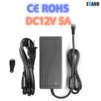 Adaptador de Corriente Universal ESann AC 100-240V a DC12V para Luces de Neón, 12V 5A, para Uso en Escritorio, Material PC/ABS