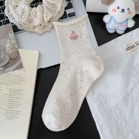 Chaussettes pour femmes à bord roulé printemps-été - Style fin en maille - Chaussettes mi-mollet à motifs de dessins animés - Chaussettes en coton de haute qualité