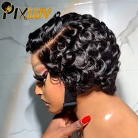 Perruques en cheveux naturels vietnamiens bruts, courtes et bouclées, sans colle, avec dentelle frontale 13x4 HD