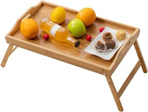 Table de lit en bambou, grands plateaux de petit-déjeuner 50x30CM avec pieds pliables, utilisation polyvalente comme table de lit - Product Image 1