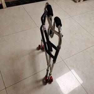 Walking Aid Stainless Steel Height Adjustable Foldable <b>Walker</b> For <b>Elderly</b> Mobility Support With Red Wheels Home Use - Product Image 3