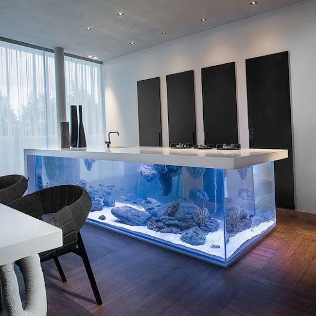 L'eau douce blanc armoire en verre d'aquarium pour îlot de cuisine