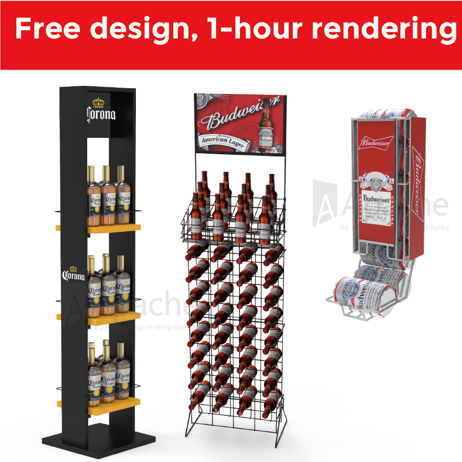 Apache Customized Mental Beverage Iron Wire Wall Mount Display Rack Supermarket Wall Shelf Durable Drink Organizer — view 5