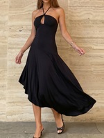 Robe longue décontractée pour femme, couleur unie, dos nu, col halter, élégante, collection automne 2026