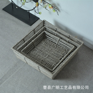 Handmade Grey Paper Woven Storage Basket Rectangle For Fruits <b>Vegetables</b> Snacks Living Room Home Use - Product Image 3