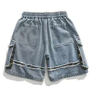 Shorts cargo en jean respirant pour homme, taille mi-haute, délavage clair, déchirés, avec poches, style streetwear hip-hop décontracté pour l'été - Product Image 2