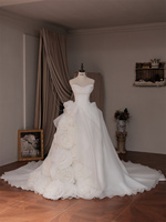 MZD05212 Gaun Pengantin Organza Bunga 3d Tanpa Lengan Mawar Buatan Tangan Model A-Line