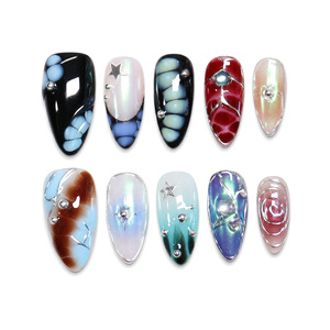 Set di 10 <span class=keywords><strong>Unghie</strong></span> Finte Realistiche Stile Goth, Effetto Occhio di Gatto, Marmo, Tartaruga e Spirale Argentata - Product Image 5