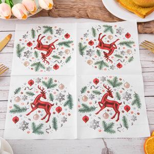 Neue grenzüberschreitende Weihnachts-Feiertags-Dekoservietten mit Elchmuster im Beutelstil, 20 Blatt, 4-fach gefaltet, aus Frischholz-Papier - Product Image 3