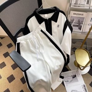 Supporto per la personalizzazione di un articolo con blocco colore sportivo a maniche lunghe <span class=keywords><strong>Polo</strong></span> da uomo ampio Set di due pezzi di marca alla moda - Product Image 1