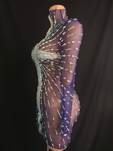 럭셔리 미니 드레스 크리스탈 타이트 숏 여성 긴팔 이브닝 파티 프롬 가운 생일 나이트클럽 공연 폴리에스터 - Product Image 4