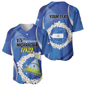 Camiseta de Béisbol Personalizada del Día de la Independencia de <span class=keywords><strong>Nicaragua</strong></span> 1821, con Estampado Floral de Plumeria y la Bandera de <span class=keywords><strong>Nicaragua</strong></span>, Manga Corta, Informal - Product Image 4