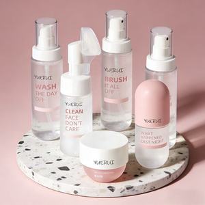 Bouteilles et pots cosmétiques roses à fond rond, flacon de mousse nettoyante, flacon pulvérisateur de toner, emballage de sérum, flacon pompe pour lotion, pot de crème - Product Image 1