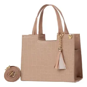 Sac à bandoulière pour femme Edna Makeup Fana 20 cm en cuir véritable motif crocodile avec pompon décoratif pour usage quotidien - Product Image 3