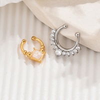 Anneau de septum à clipser sans perçage, plaqué or/argent, opale CZ, fausse bague de nez en cuivre