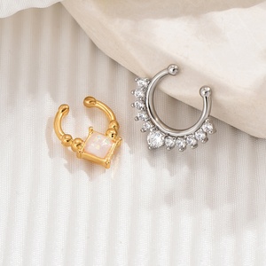 Anillo de Septum sin Perforación, Chapado <span class=keywords><strong>en</strong></span> Oro/Plata, con Ópalo y Circonita Cúbica, Joyería Falsa para <span class=keywords><strong>la</strong></span> <span class=keywords><strong>Nariz</strong></span> - Product Image 5