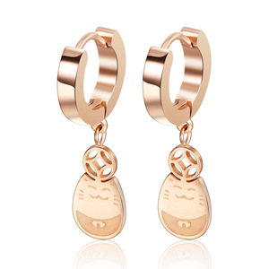 Cute Lucky <b>Cat</b> Drop Earrings Rose Gold Stainless Steel 13mm Cartoon Animal Zodiac <b>Gift</b> Earrings - Product Image 1