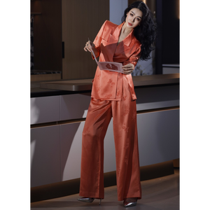 Completo Estivo <span class=keywords><strong>Casual</strong></span> da Donna in Stile Old Money, Blazer Traspirante di Alta Qualità e Pantaloni a Gamba Larga, Set Due Pezzi ODM - Product Image 4
