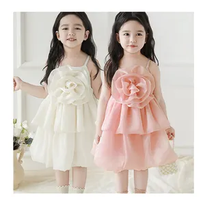 YOEHYAUL LX0285 büyük 3D çiçek pamuk astar kız çocuk yarışmasında parti elbiseler zarif çocuk kayışı prenses elbise 7 yaşındaki için