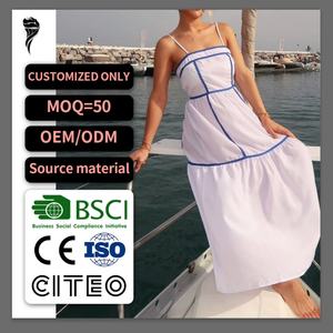 เดรสสลิปเซ็กซี่ลายทางสำหรับผู้หญิงคุณภาพสูงขายส่งสำหรับฤดูร้อน แบบไม่มีแขนและเปิดหลัง - Product Image 1