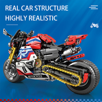 Reobrix 99042 DIY Moto Muscle Streetfighter à Pneus Larges, Modèle de Construction en Briques, Kit de Moto Jouet pour Garçon