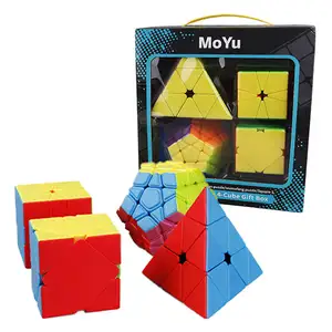 1 में 4 कोई स्टीकर गति जादू घन सेट गुणवत्ता अनियमित आकार पिरामिड जादू पहेली घन खिलौने आराम नवीनता खिलौने