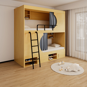 Cama litera cápsula con enchufe integrado, almacenamiento bajo la cama que ahorra espacio, estantería interior para libros, para hostales juveniles. - Product Image 3