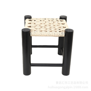Retro woven <b>stool</b>, creative home <b>stool</b>, entryway shoe changing <b>stool</b>, <b>wooden</b> rattan low <b>stool</b>, high-value living room <b>stool</b>. - Product Image 5