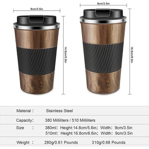 Bán buôn 12oz & 17Oz Mô Hình Gỗ cách điện cốc cà phê lật nắp thép không gỉ du lịch Mug phích Cup cho rò rỉ bằng chứng - Product Image 2