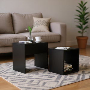 Tavolino da Caffè Impilabile in Legno Ingegnerizzato Nero, Arredamento Moderno e Minimalista per Soggiorno - Product Image 2