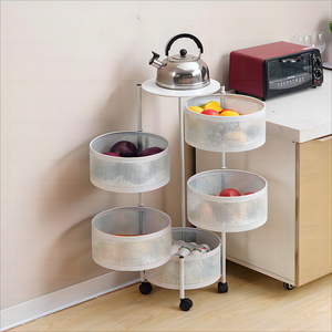 Di Chuyển Vòng Tròn Giỏ Với Bánh Xe Nhà Bếp Phòng Khách Rau Và Trái Cây Container Xoay Thực Phẩm Lưu Trữ Kệ - Product Image 6