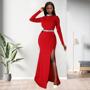 Robe de soirée moulante élégante de haute qualité avec strass et fente pour femme – Tendance mode - Product Image 2