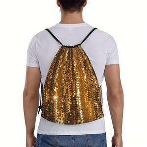 <b>Gold</b> Sequin Sparkle Drawstring <b>Backpack</b> Draw String Bag Waterproof Sports Bag Gym Cinch Bags for Women Men - Product Image 3