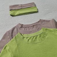 Setelan 2 Potong Celana Stretch Pinggang Lipat dan Atasan Lengan Pendek Warna Solid Slim Fit untuk Wanita, Pakaian Santai Musim Panas Grosir 2026
