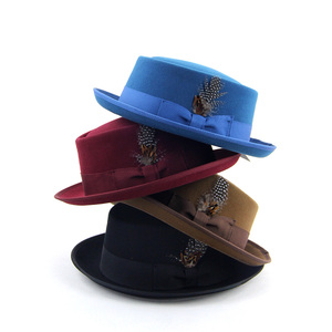 Chapeaux <span class=keywords><strong>Porkpie</strong></span> en feutre 100 % laine australienne LiHua pour hommes et femmes, multicolores, couleur personnalisable, pour usage quotidien, décontracté ou de fête - Product Image 1
