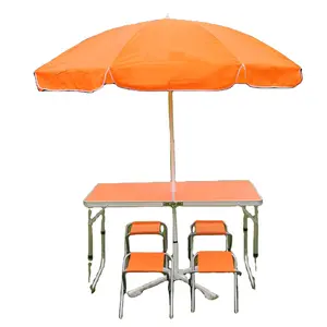 Outdoor portable folding tables and chairs Orange 1 Table 4 Bench Aluminum alloy picnic and barbecue tables and chairs