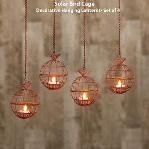 Luci a lanterna da esterno a sospensione <span class=keywords><strong>solare</strong></span> 4 Pack rustica palla Birdcage candela appesa <span class=keywords><strong>lampadario</strong></span> impermeabile per albero - Product Image 6