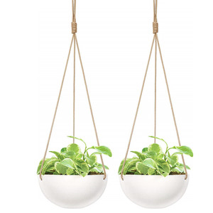 Planteur en céramique suspendu, <span class=keywords><strong>Pot</strong></span> de plantes à fleurs rond moderne de <span class=keywords><strong>9</strong></span> pouces, panier suspendu en porcelaine avec corde en Polyester, 2 pièces/paquet - Product Image 1