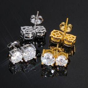 Premium S925 Sterling Silver 18K Gold Plated VVS Moissanite Iced Out Kite Shape Halo Stud Earrings Princess Cut Cluster For Men - Product Image 1