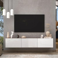 Meuble TV mural flottant en bois blanc moderne en gros, console multimédia jusqu'à 80 pouces pour salon