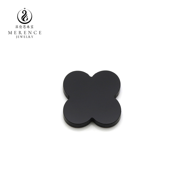 Merence Jewelry  Loose Natural Onyx Gemstone Four Leaf Clover Stones Black Agate  for Necklace/pendant