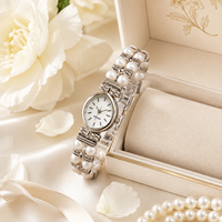 Montre-bracelet vintage en argent avec perles ovales, montre à quartz pour femme, bijoux élégants, montre-bracelet tendance pour femme, OEM ODM
