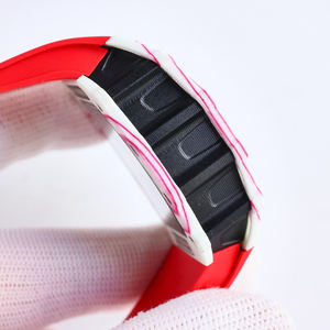 Montre mécanique squelette personnalisée haut de gamme style RM pour homme, boîtier blanc, rose, rouge, mouvement visible, bracelet rouge, montre-bracelet de luxe sport - Product Image 4