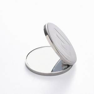 New Design Luxury Silver Color Double Side Laser Logo Cosmetic Foldable <b>Compact</b> <b>Mirror</b> - Product Image 6