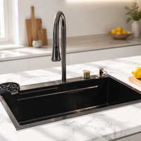 304 SS multifonction noir sous-montage moderne cascade éviers de cuisine intelligents en acier inoxydable moderne évier de cuisine extractible