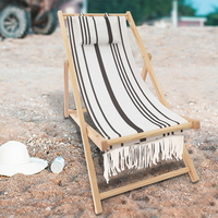 LOTUS Ensemble de chaises de plage personnalisées en bois massif rayé et toile à glands Chaises de plage pliantes inclinables de jardin mignonnes Parapluie droit pour