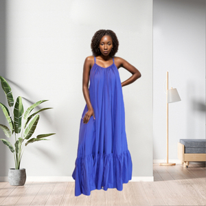 Robe longue à volants et bretelles en couleur unie, taille plus, mode féminine - Product Image 4