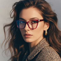 Montura de gafas redondas de gato grande a la moda para mujer, gafas antiluz azul, gafas de diseño de marca, gafas de lectura óptica TR90