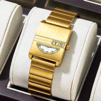 Montre à quartz unisexe VA VA VOOM Fashion sans aiguilles, cadran carré, fabricant de montres personnalisées, bracelet en acier inoxydable, montre de couple pour les amoureux